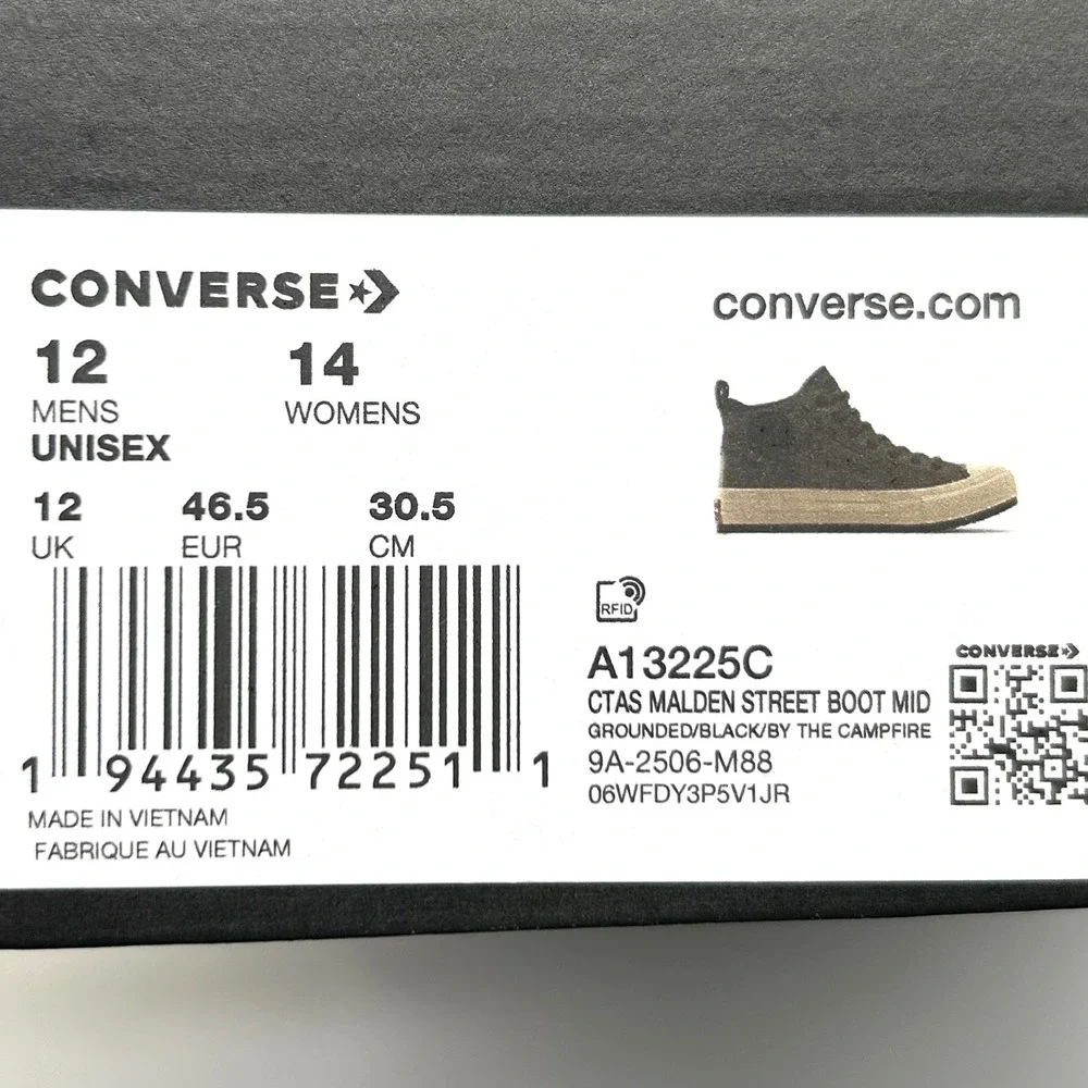 Converse Malden Street Boot Mid Mens 12 Grounded Black Brown Sneakers A13225C